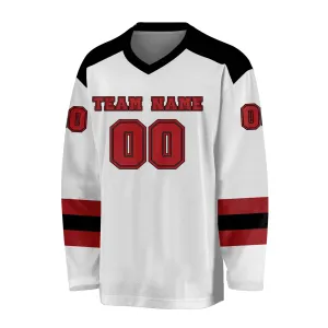 Custom White Red-Black Hockey Jersey
