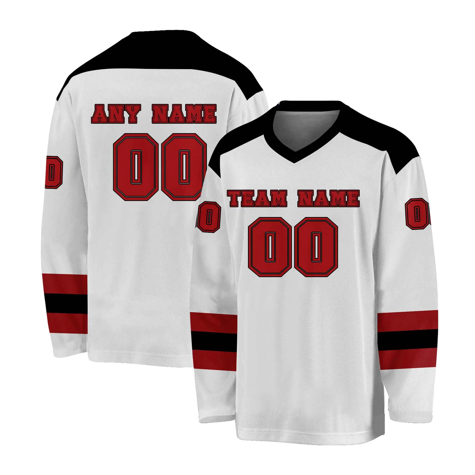 Custom White Red-Black Hockey Jersey