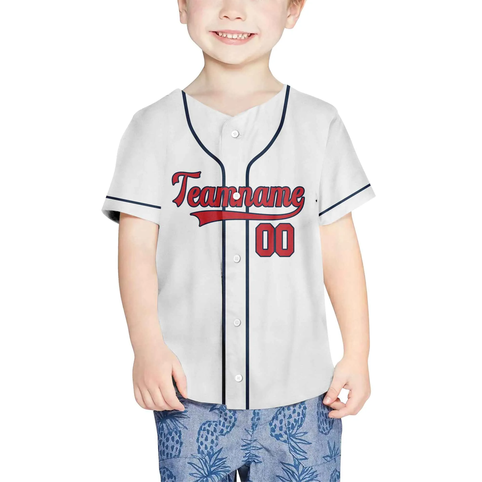 Custom White Red-Navy Authentic Baseball Jersey