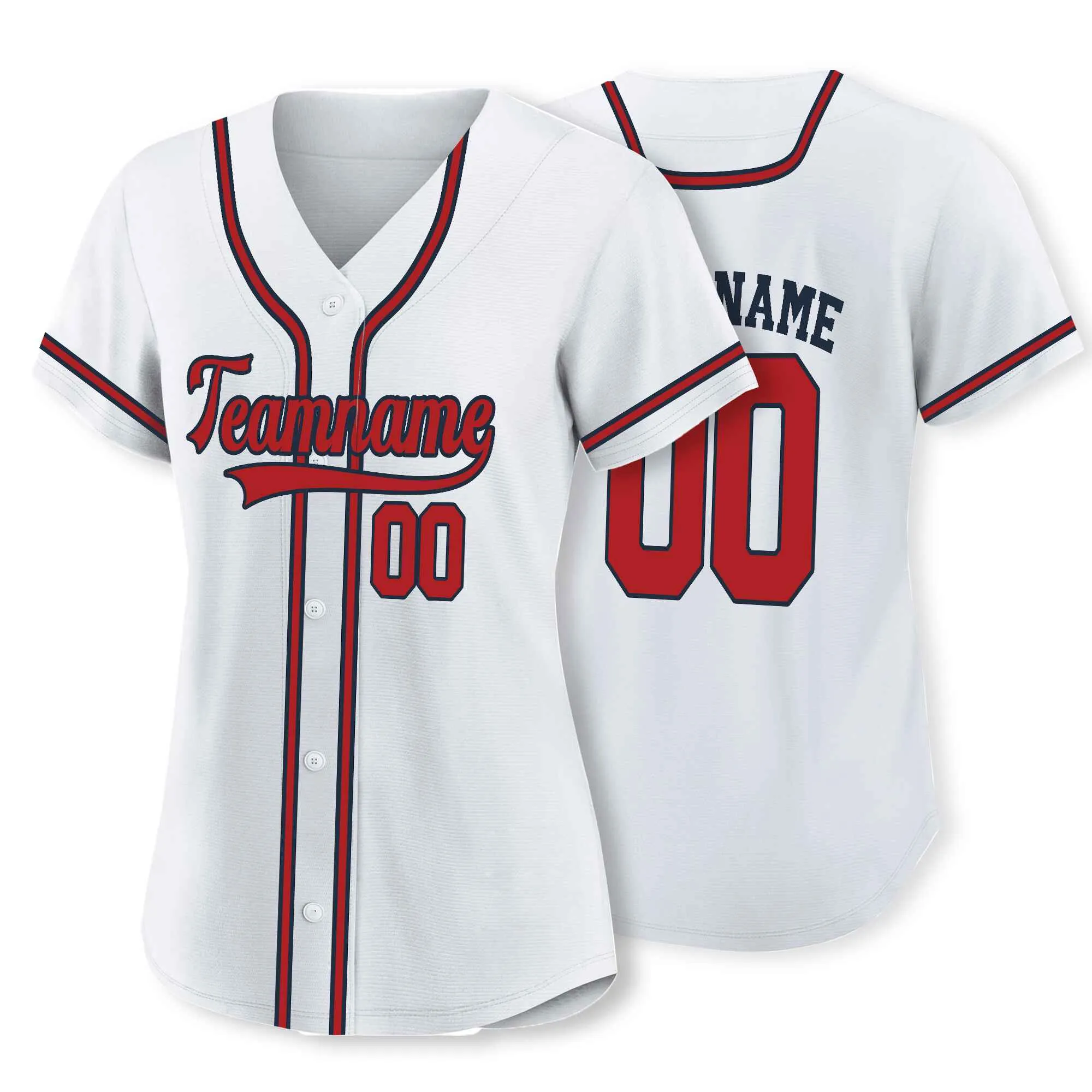 Custom White Red-Navy Baseball Jersey