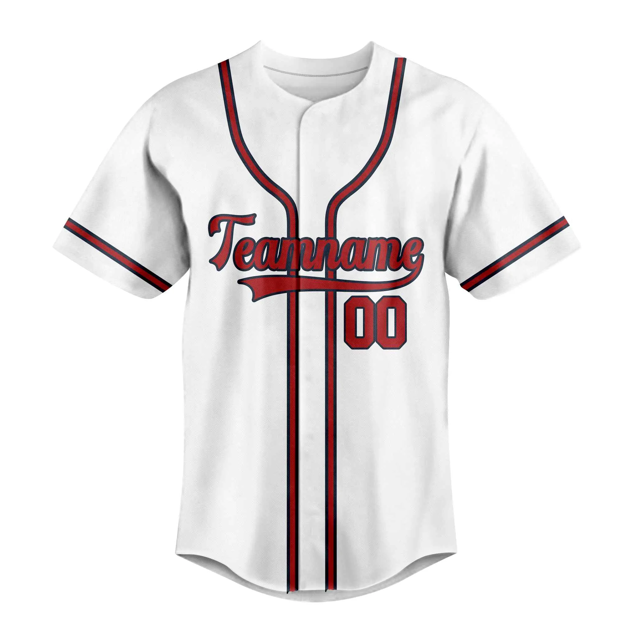 Custom White Red-Navy Baseball Jersey