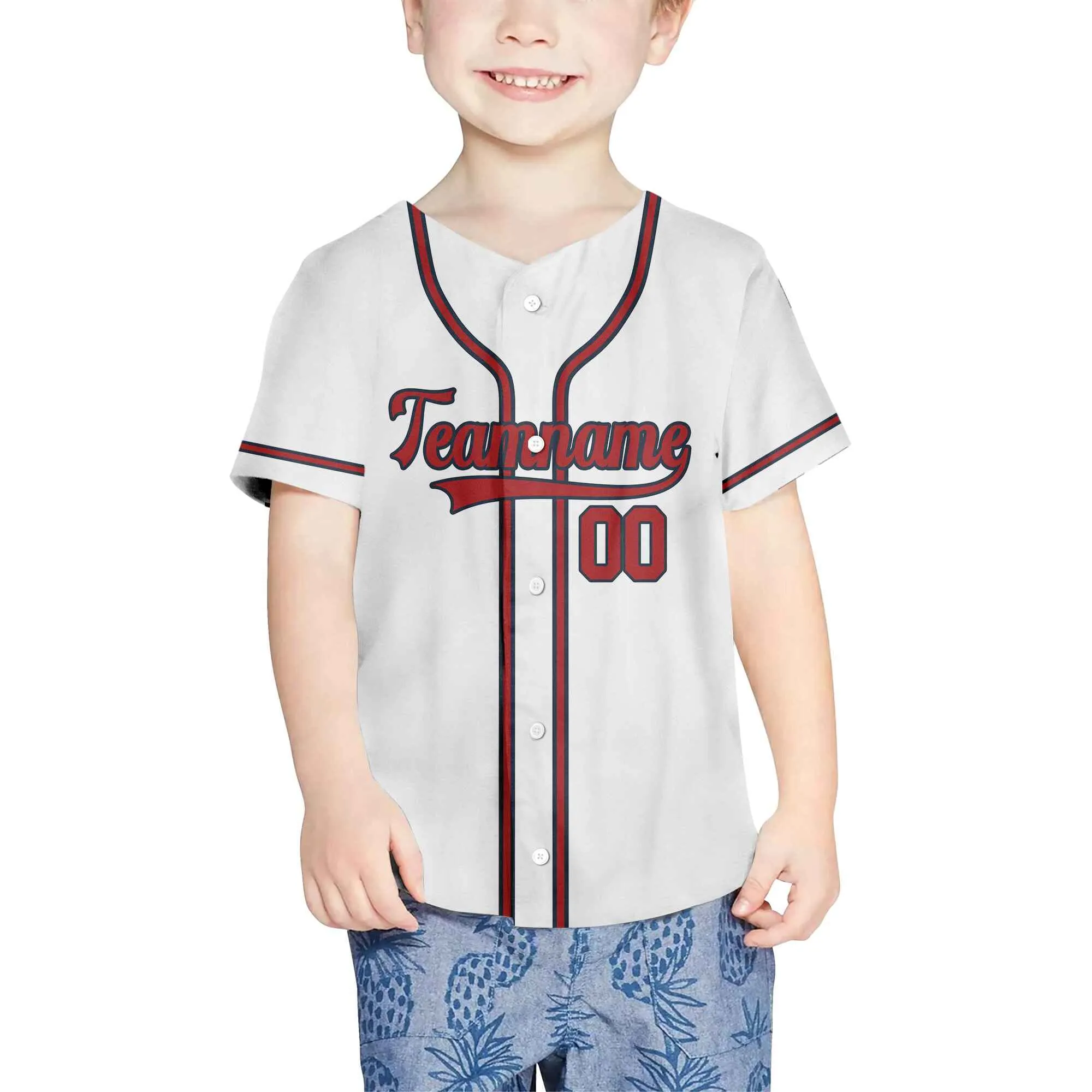 Custom White Red-Navy Baseball Jersey