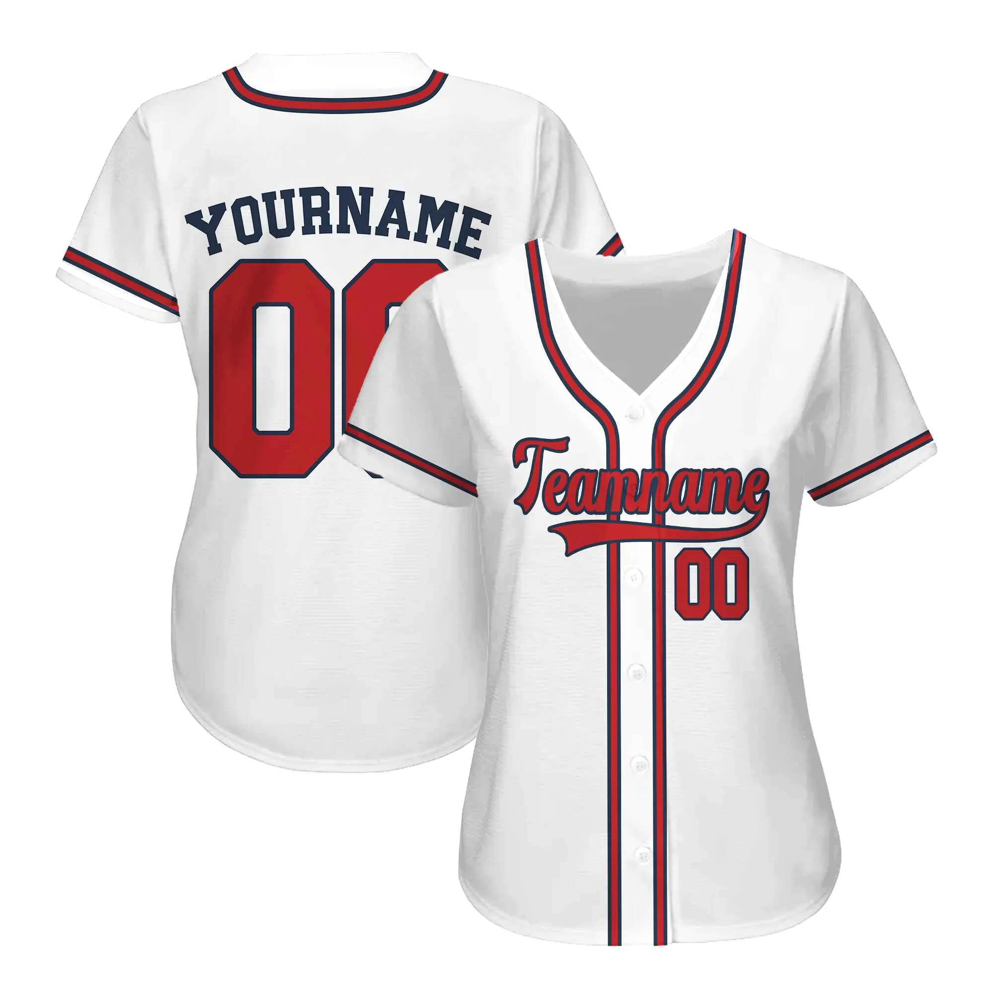Custom White Red-Navy Baseball Jersey