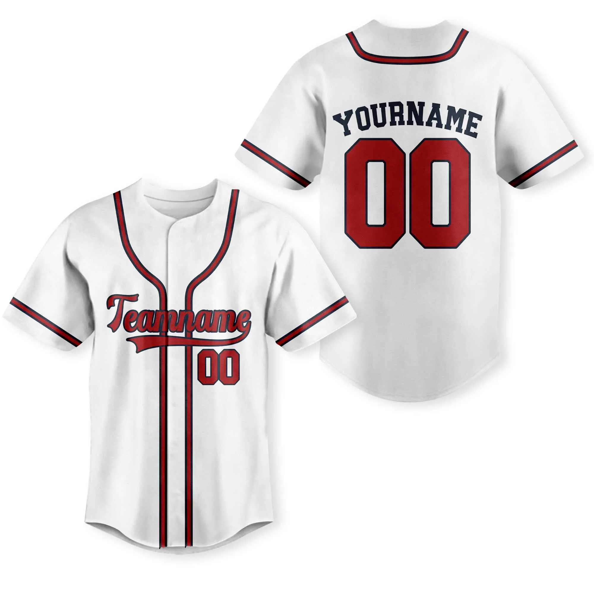 Custom White Red-Navy Baseball Jersey