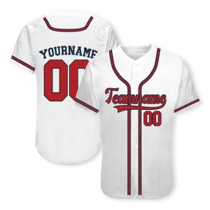 Custom White Red-Navy Baseball Jersey