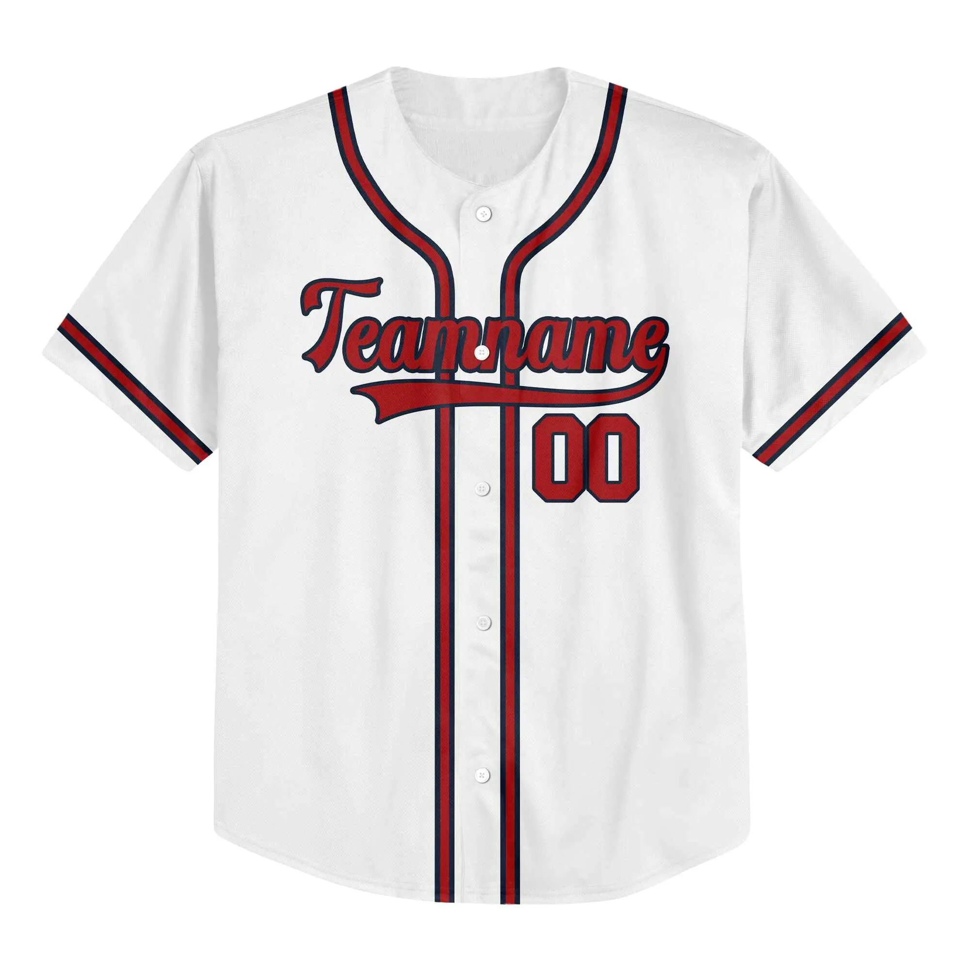 Custom White Red-Navy Baseball Jersey