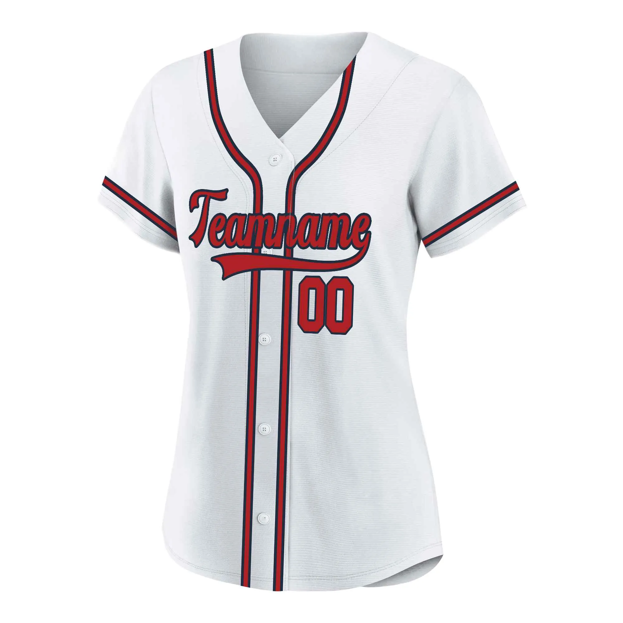 Custom White Red-Navy Baseball Jersey