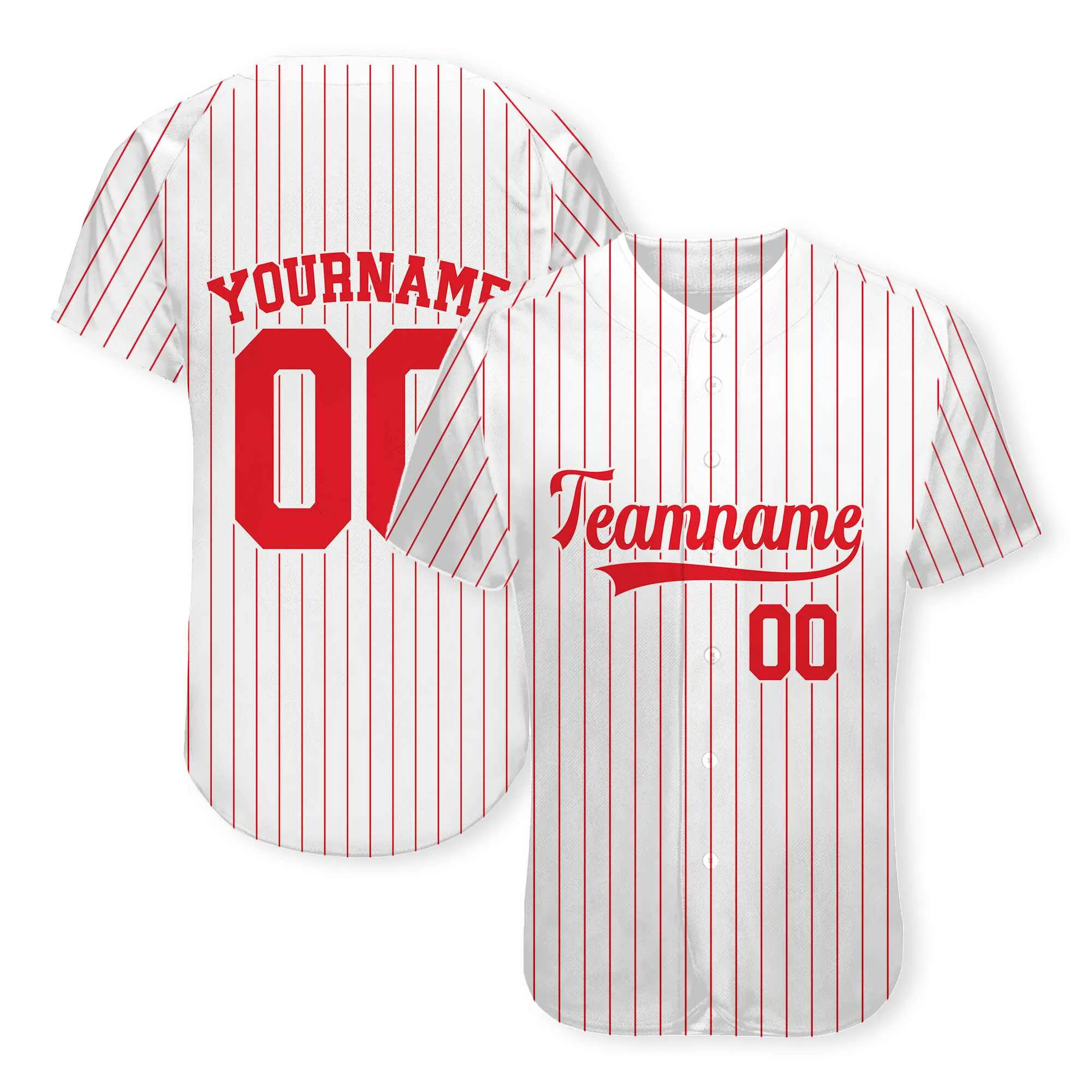 Custom White Red Pinstripe Red-White Authentic Baseball Jersey