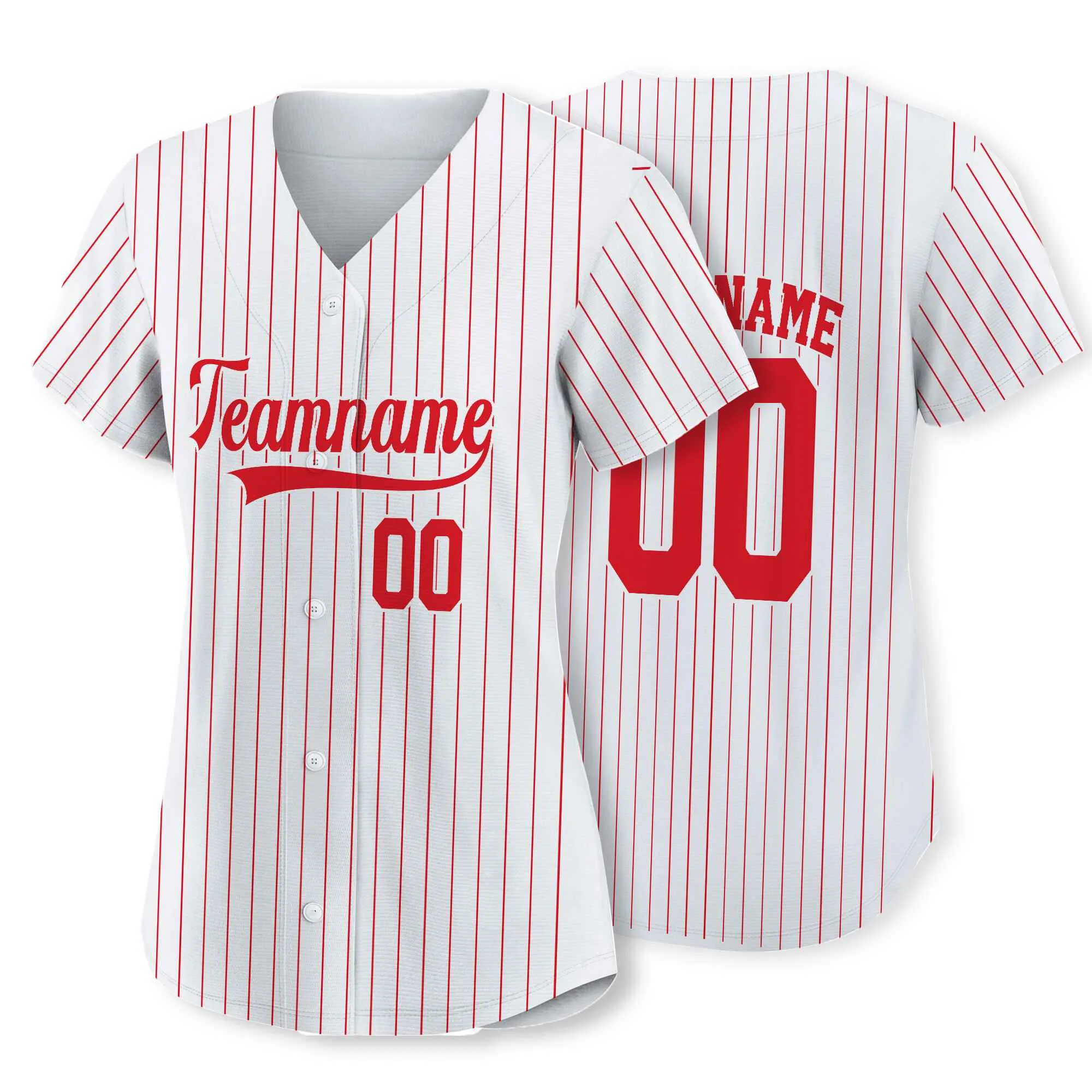 Custom White Red Pinstripe Red-White Authentic Baseball Jersey