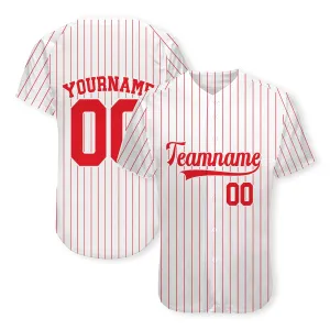 Custom White Red Pinstripe Red-White Authentic Baseball Jersey