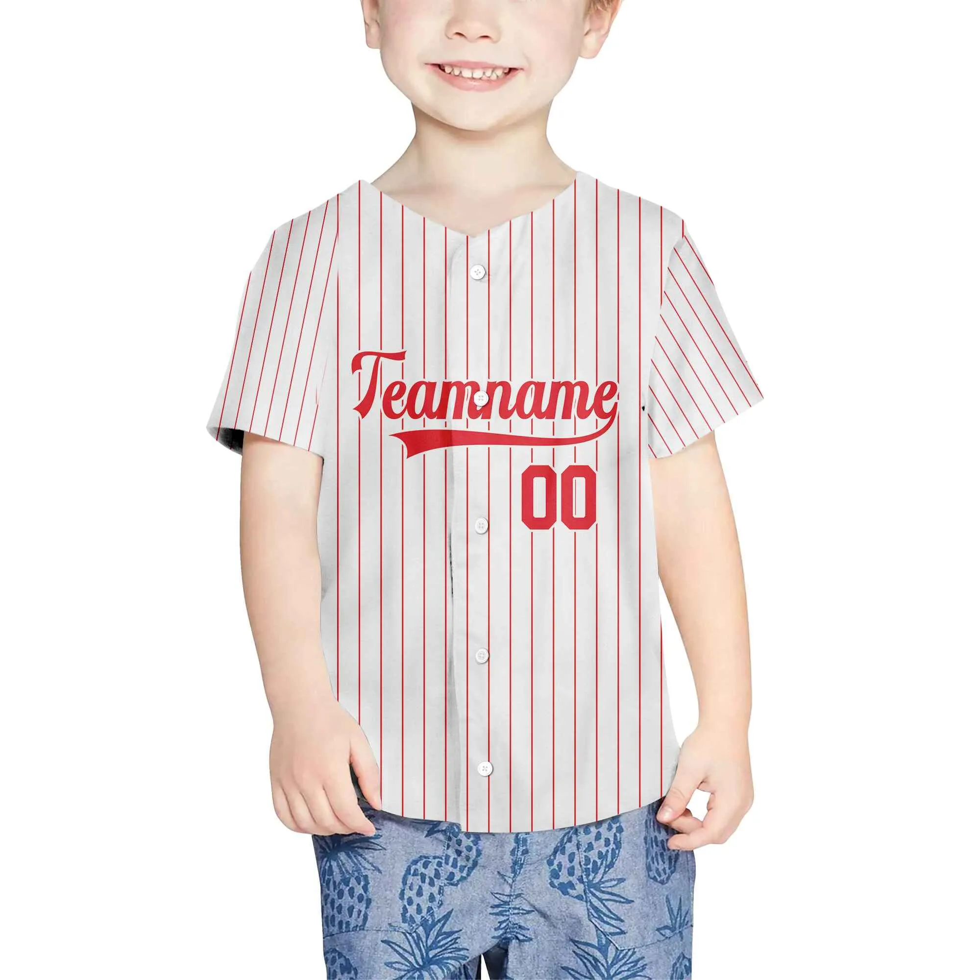 Custom White Red Pinstripe Red-White Authentic Baseball Jersey