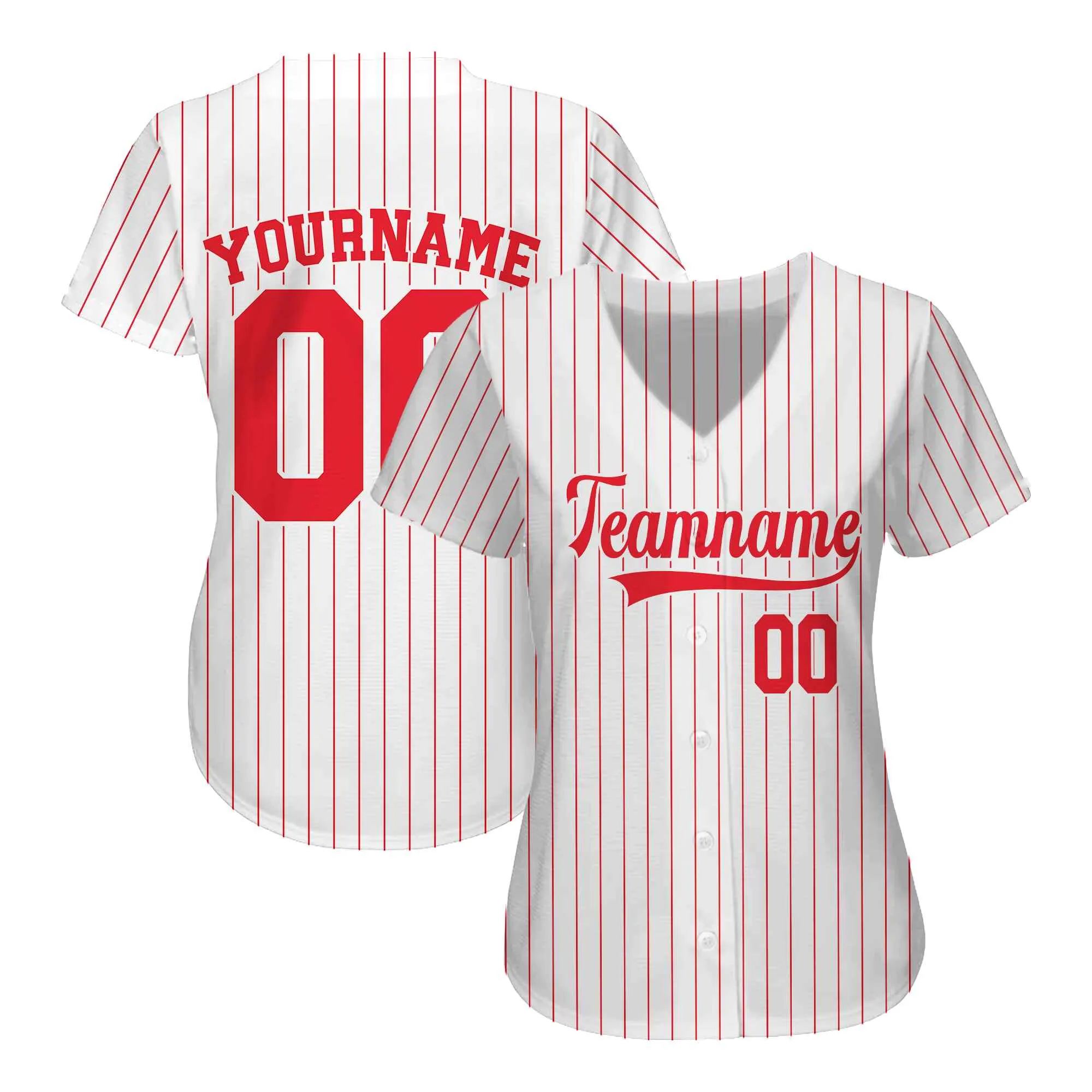 Custom White Red Pinstripe Red-White Authentic Baseball Jersey