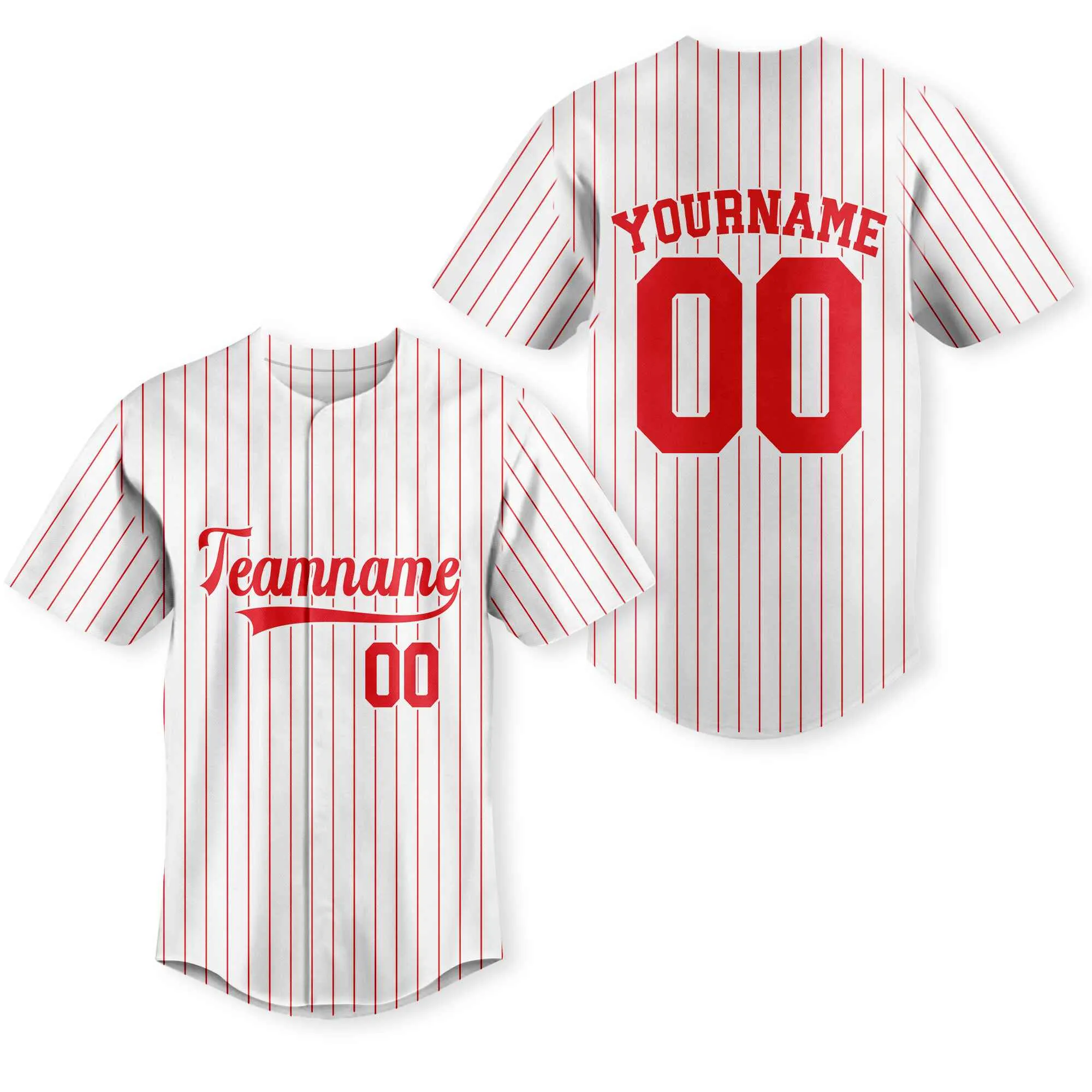 Custom White Red Pinstripe Red-White Authentic Baseball Jersey