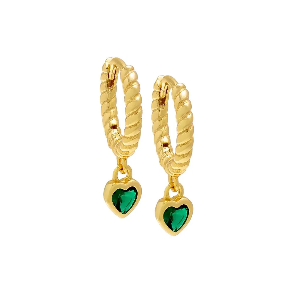 Dangling Bezel Heart Textured Huggie Earring