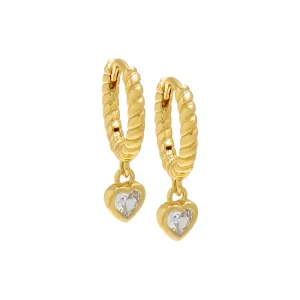 Dangling Bezel Heart Textured Huggie Earring