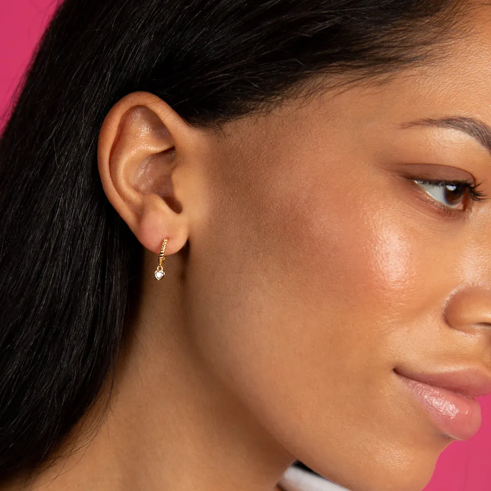 Dangling Bezel Heart Textured Huggie Earring