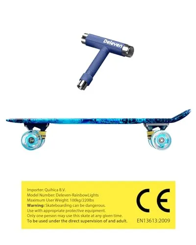 Deleven 22" Skateboard with Bright LED Wheels, Skate Tool, ABEC 7 Bearings - for Kids Beginners Adults