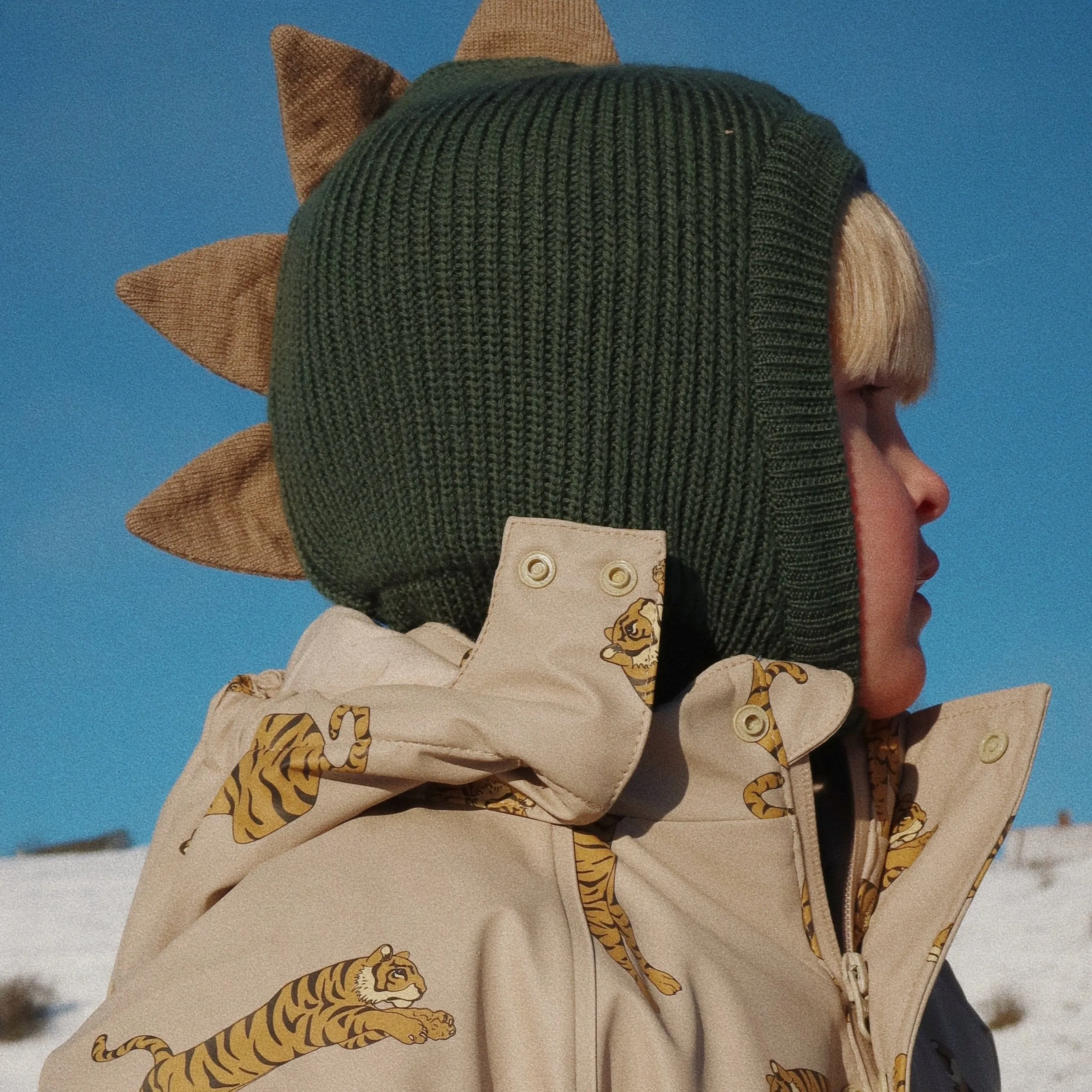 Dino Spiked Merino Knit Balaclava (Green)