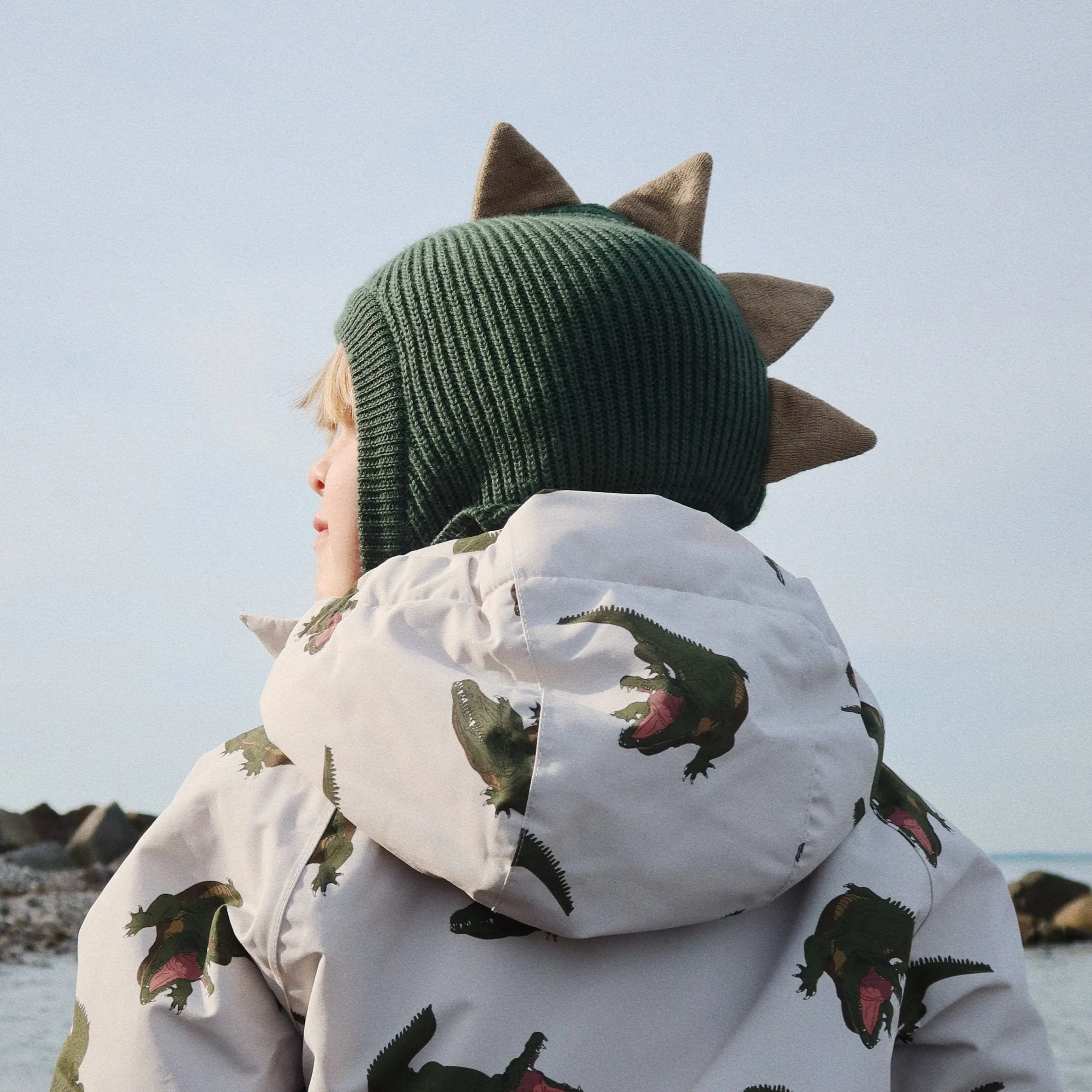 Dino Spiked Merino Knit Balaclava (Green)