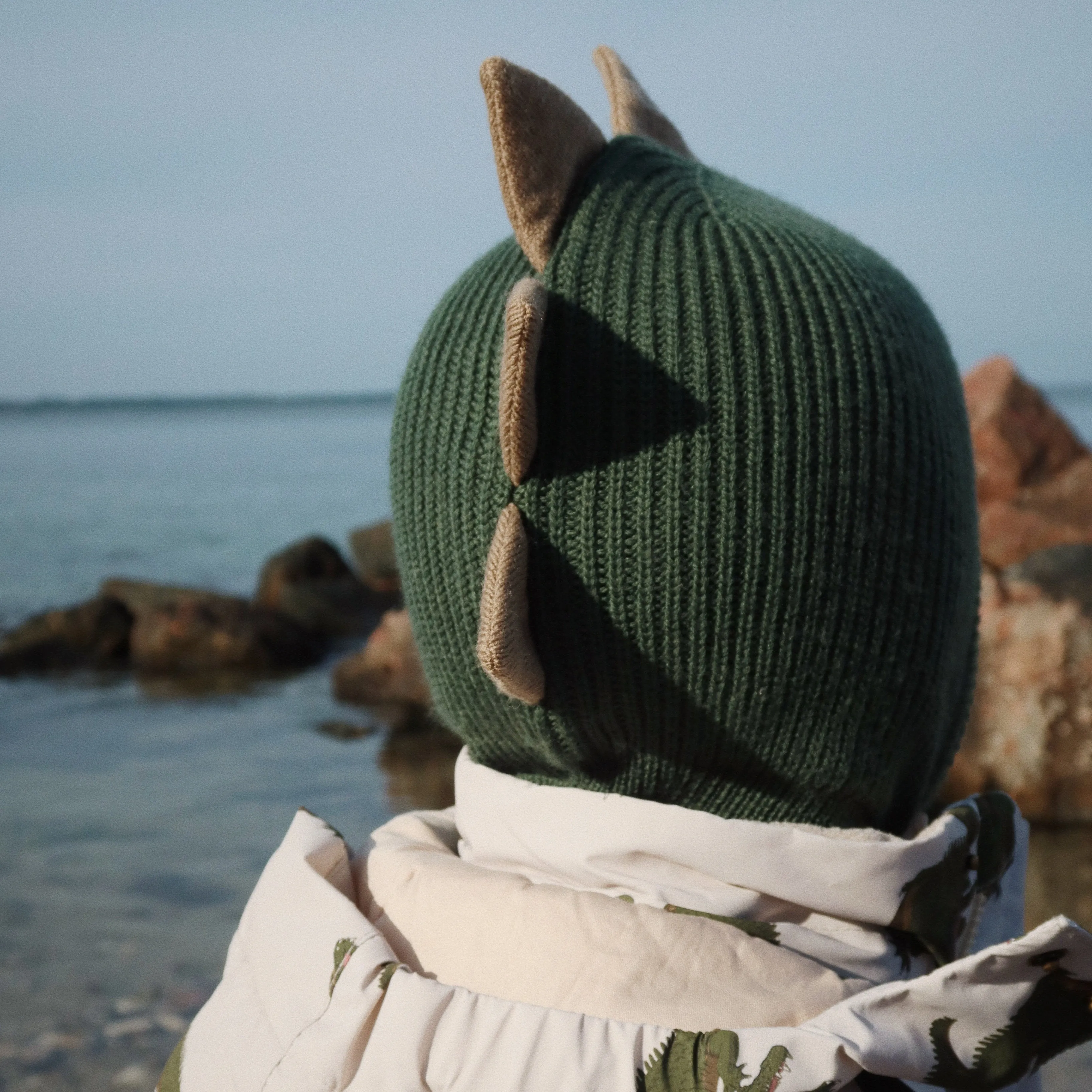 Dino Spiked Merino Knit Balaclava (Green)