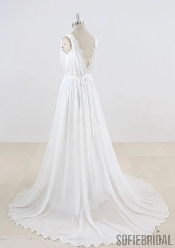 Elegant Unique V Neck Cheap Beach Wedding Dresses Online, WD374