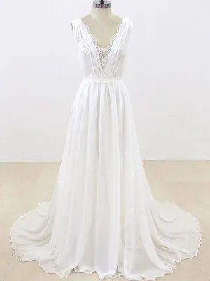 Elegant Unique V Neck Cheap Beach Wedding Dresses Online, WD374