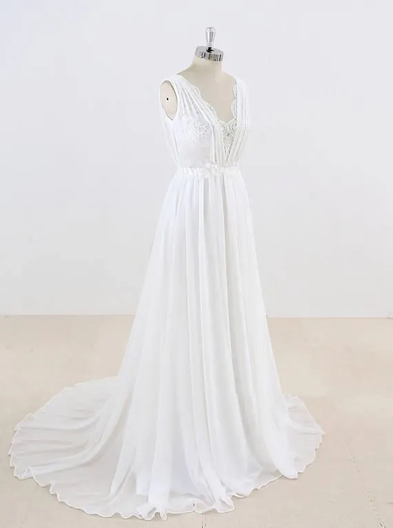 Elegant Unique V Neck Cheap Beach Wedding Dresses Online, WD374