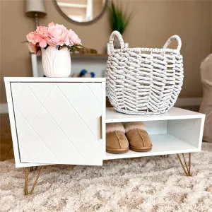 Entryway Shoe ench Storage with 2 Compartments Adjustable Shelf for