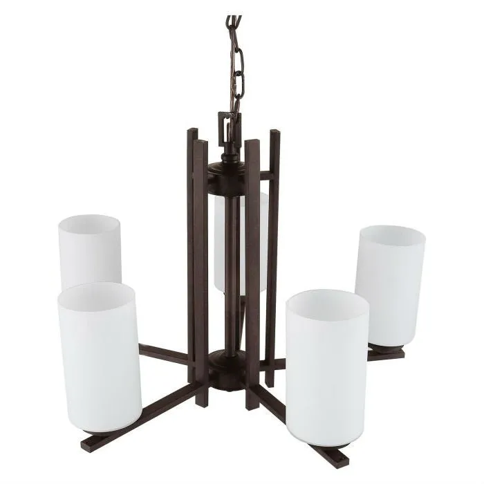 Farmhouse Dimmable Bronze 5 Column Lights Metal Wood Chandelier