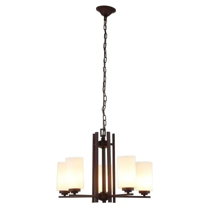 Farmhouse Dimmable Bronze 5 Column Lights Metal Wood Chandelier