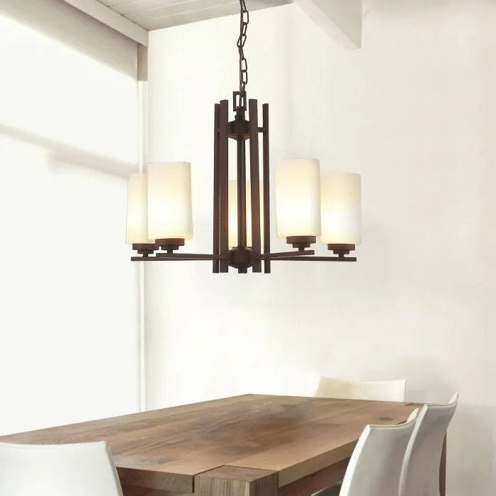 Farmhouse Dimmable Bronze 5 Column Lights Metal Wood Chandelier