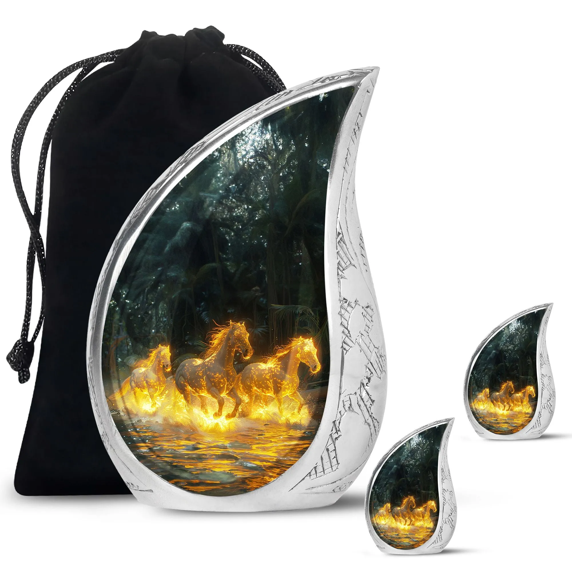 Fiery River Steeds - Horse Urn Memorial, Funeral Cremation Urn