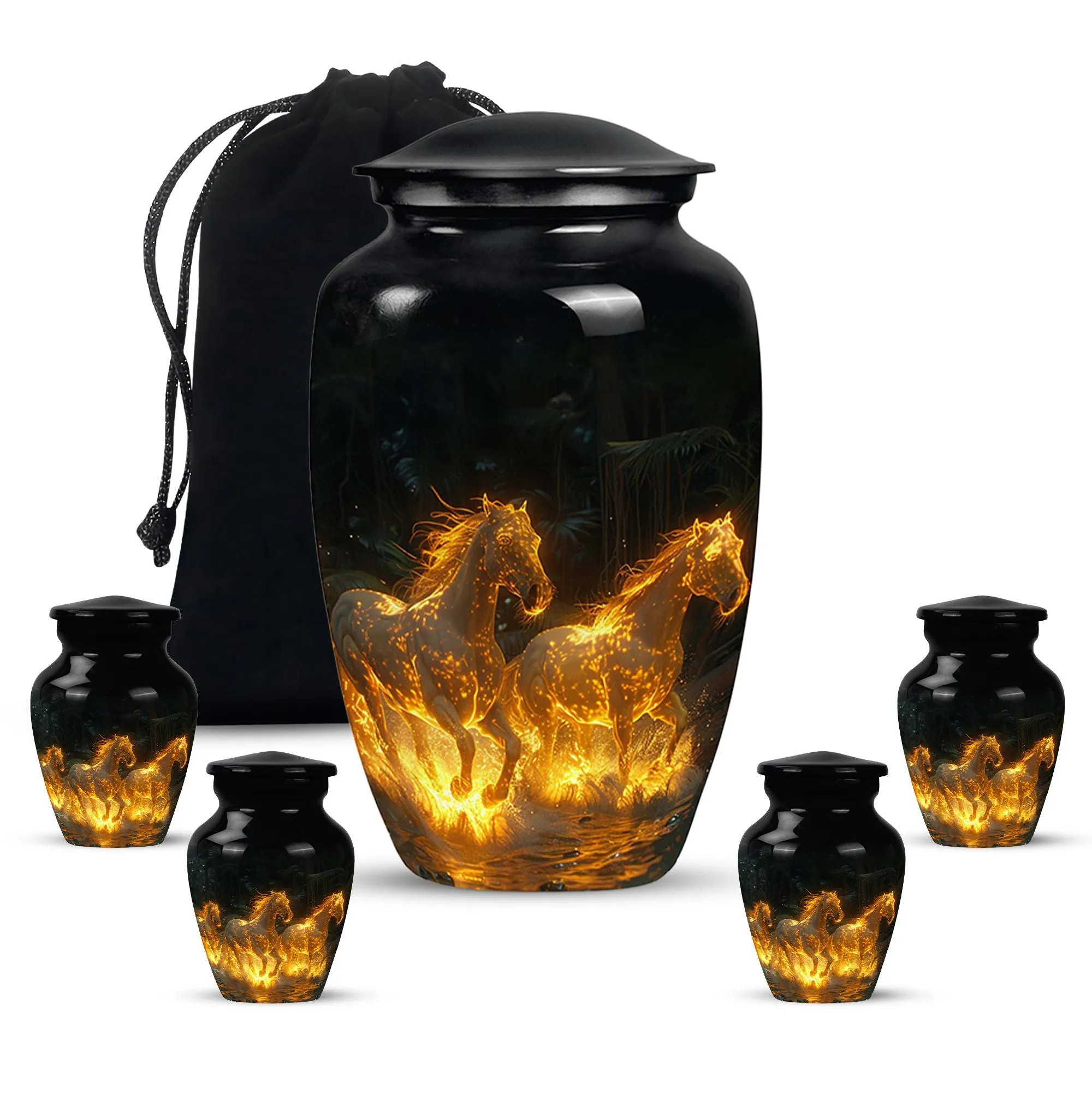 Fiery River Steeds - Horse Urn Memorial, Funeral Cremation Urn