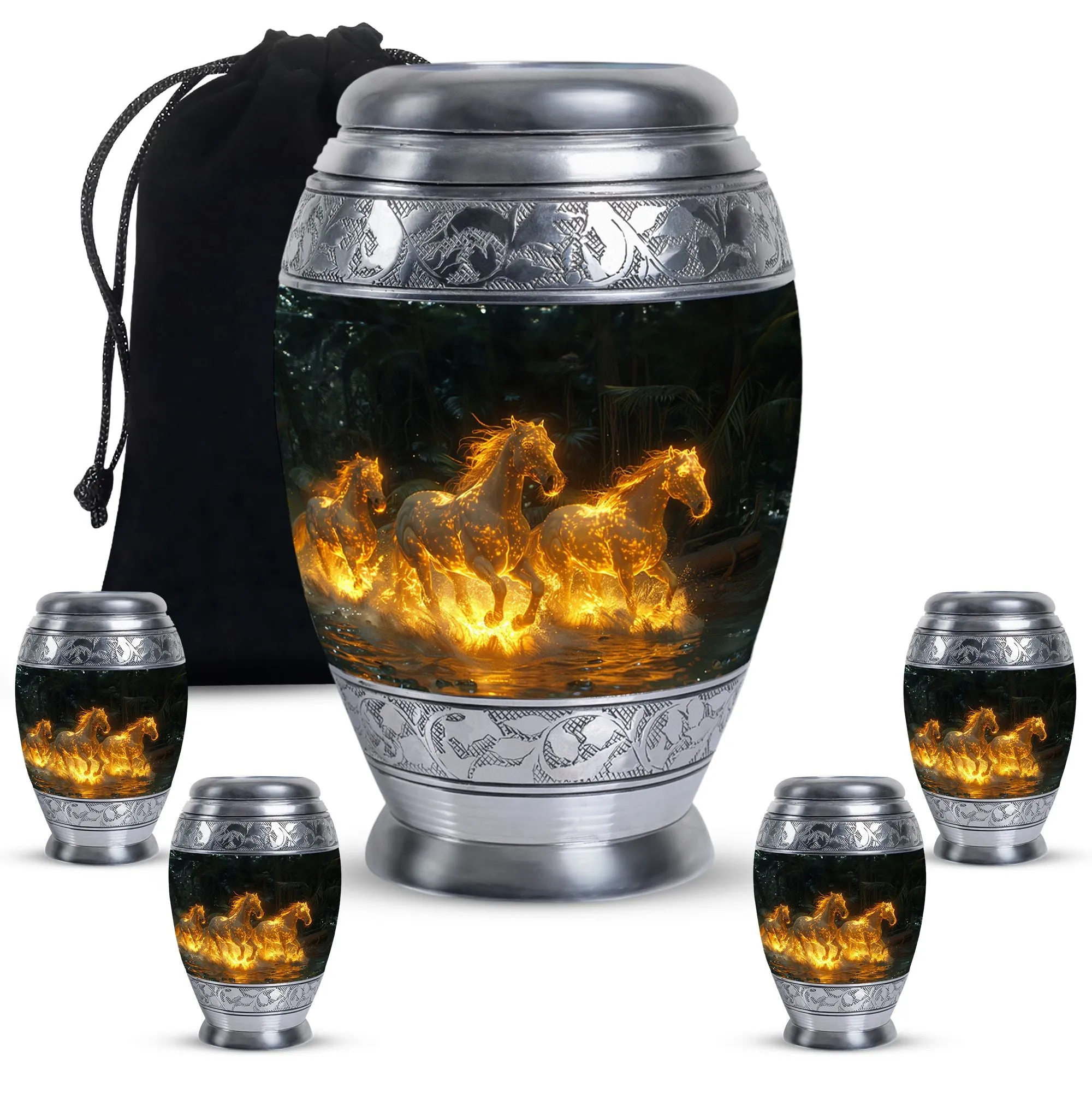Fiery River Steeds - Horse Urn Memorial, Funeral Cremation Urn