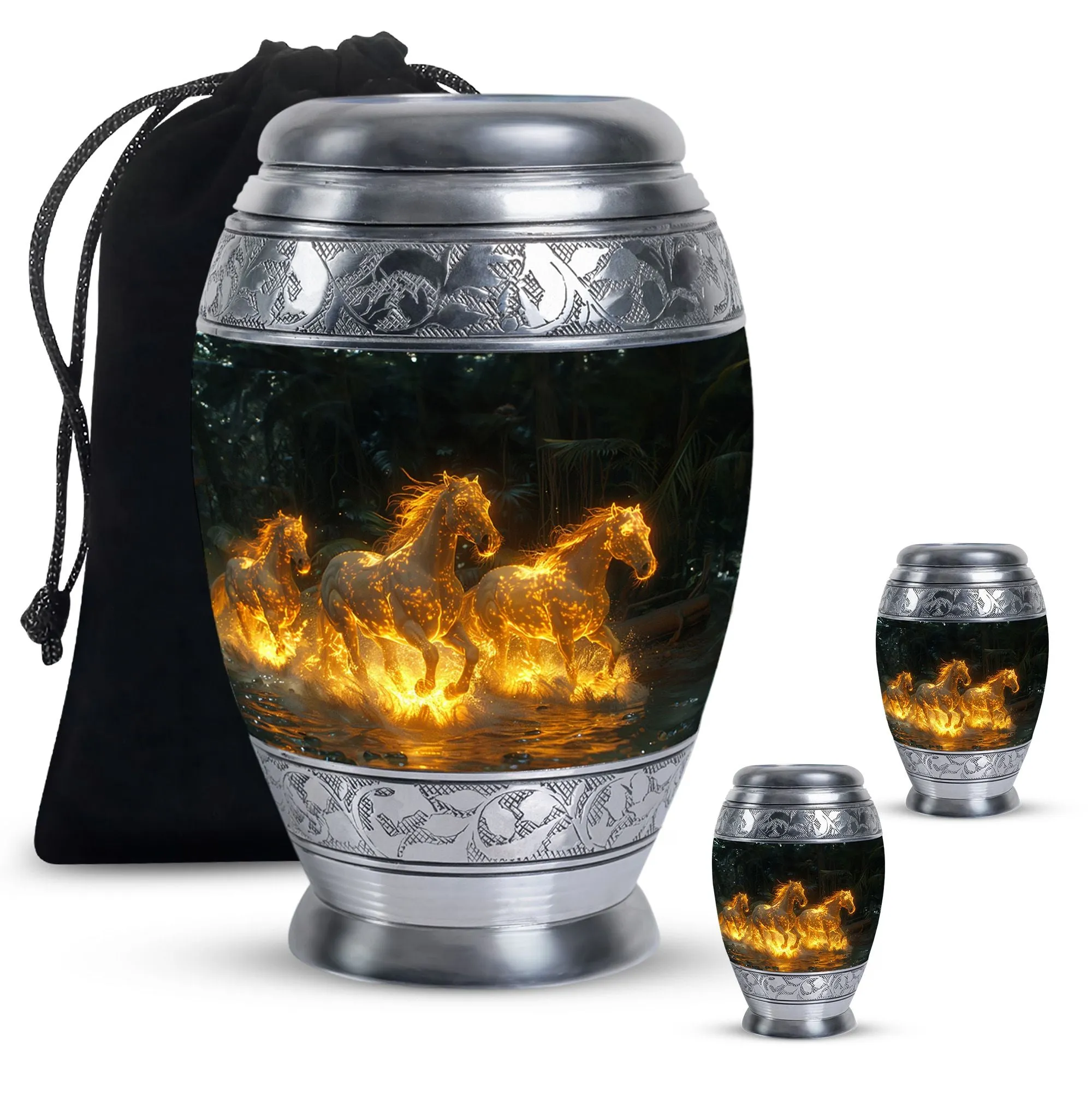 Fiery River Steeds - Horse Urn Memorial, Funeral Cremation Urn