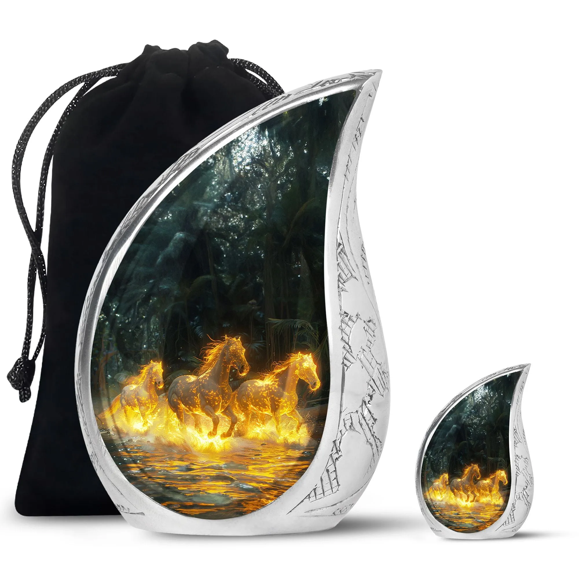 Fiery River Steeds - Horse Urn Memorial, Funeral Cremation Urn