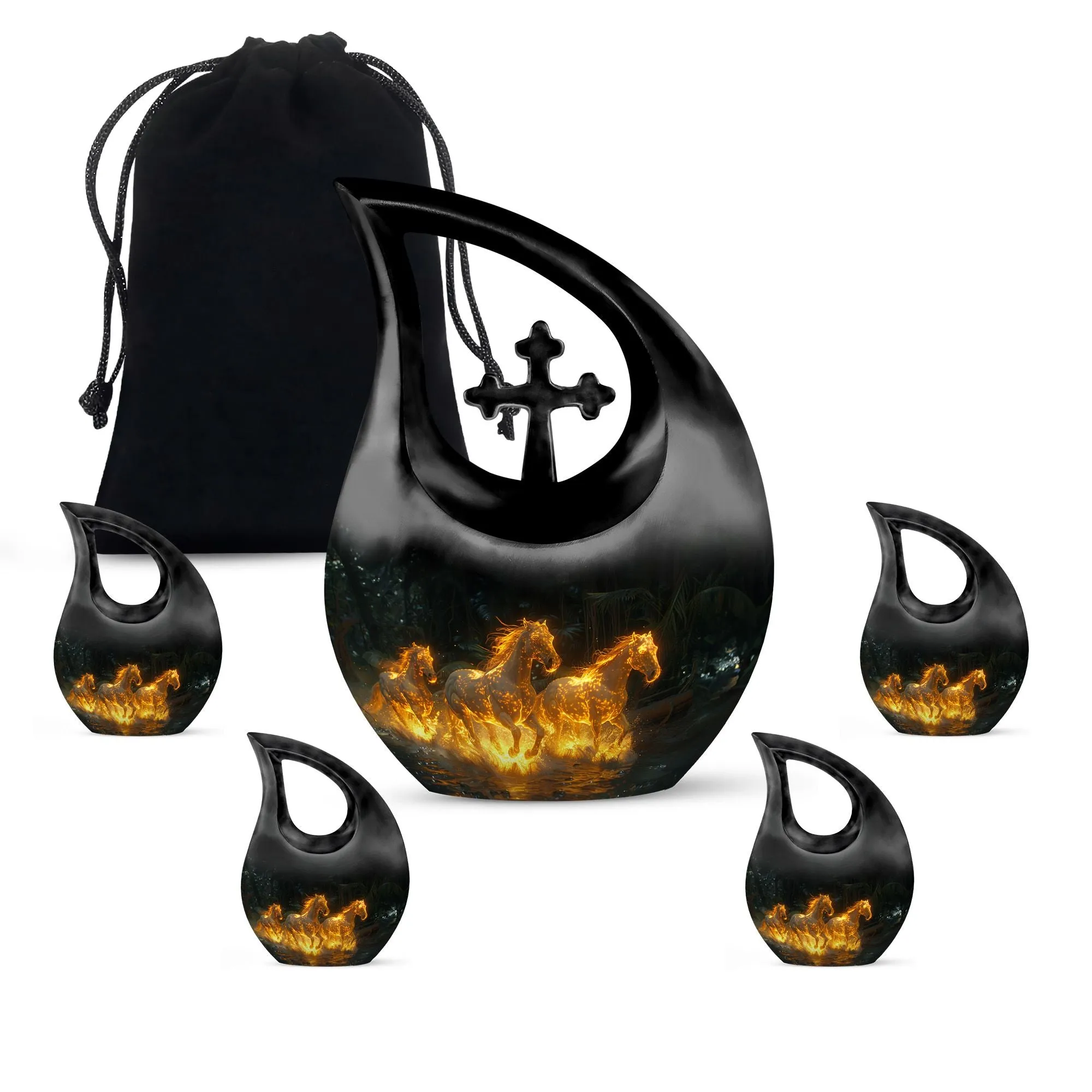Fiery River Steeds - Horse Urn Memorial, Funeral Cremation Urn