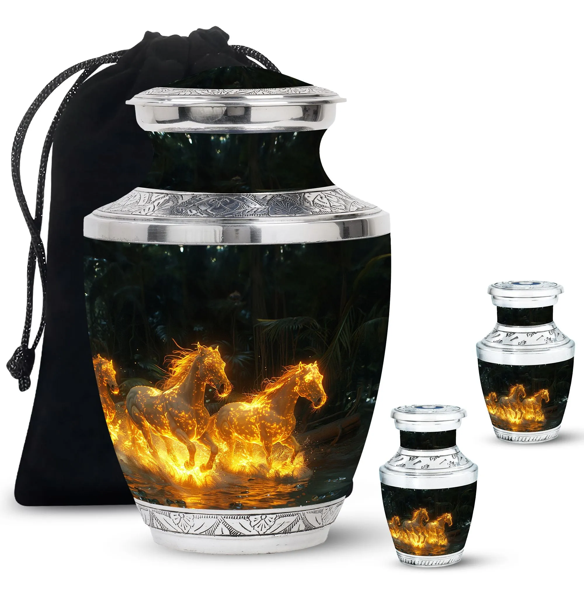 Fiery River Steeds - Horse Urn Memorial, Funeral Cremation Urn