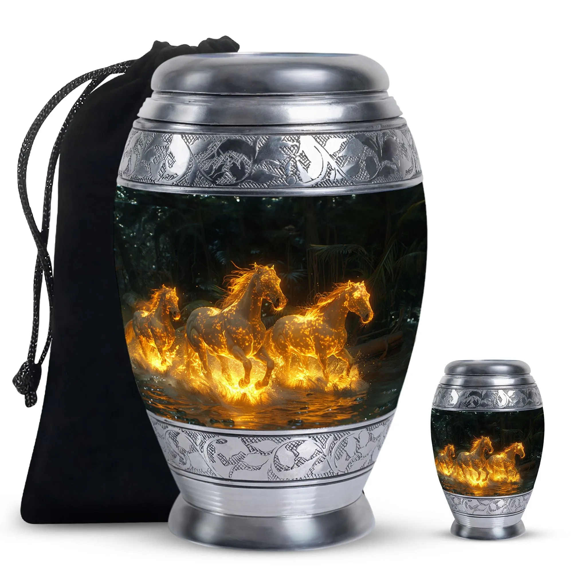 Fiery River Steeds - Horse Urn Memorial, Funeral Cremation Urn