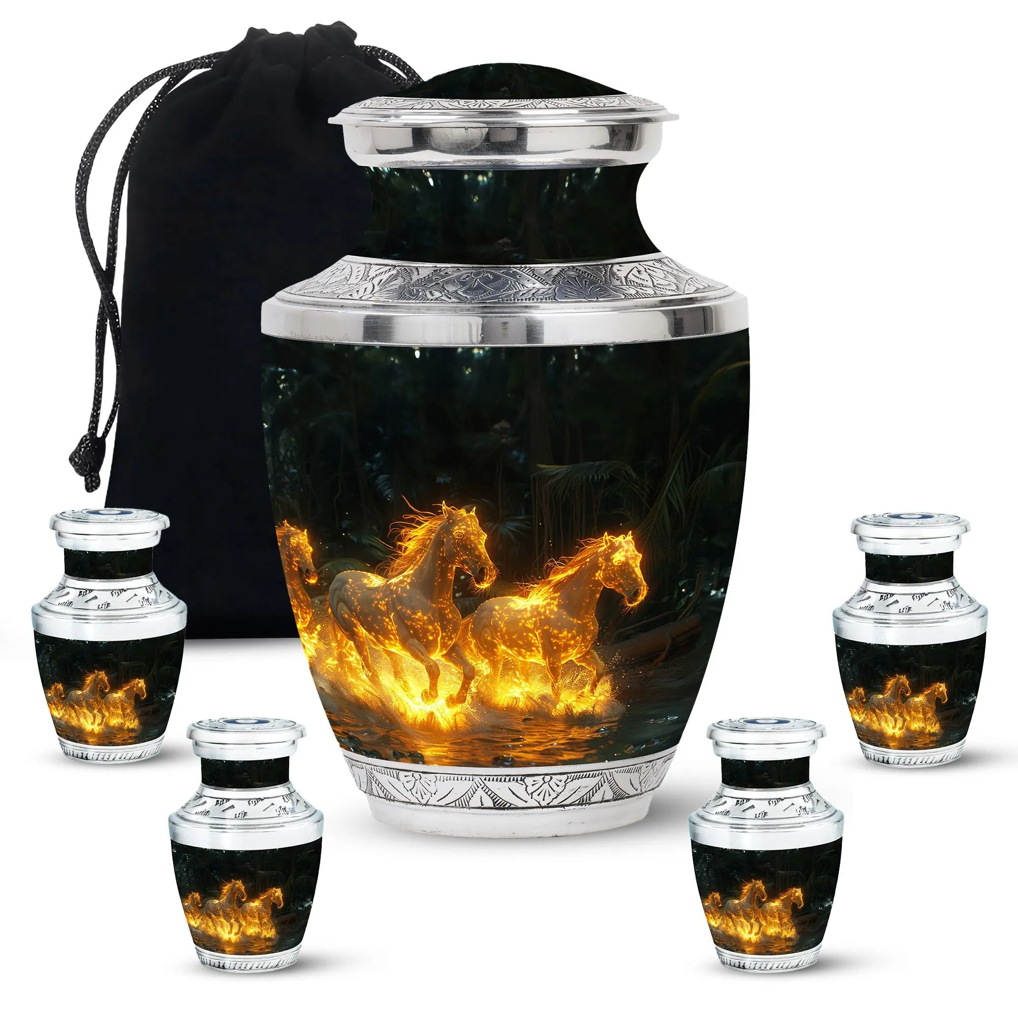 Fiery River Steeds - Horse Urn Memorial, Funeral Cremation Urn