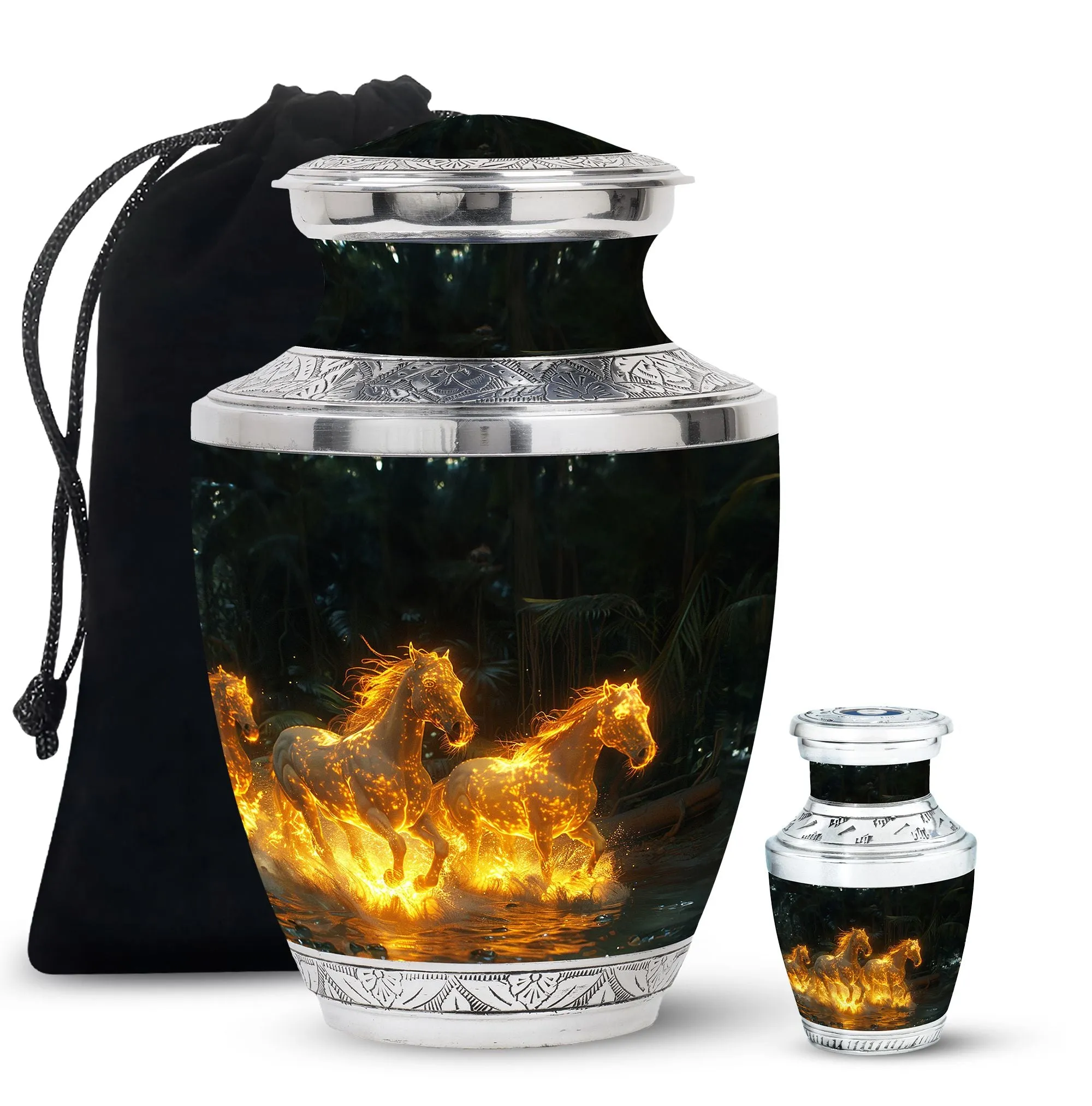 Fiery River Steeds - Horse Urn Memorial, Funeral Cremation Urn