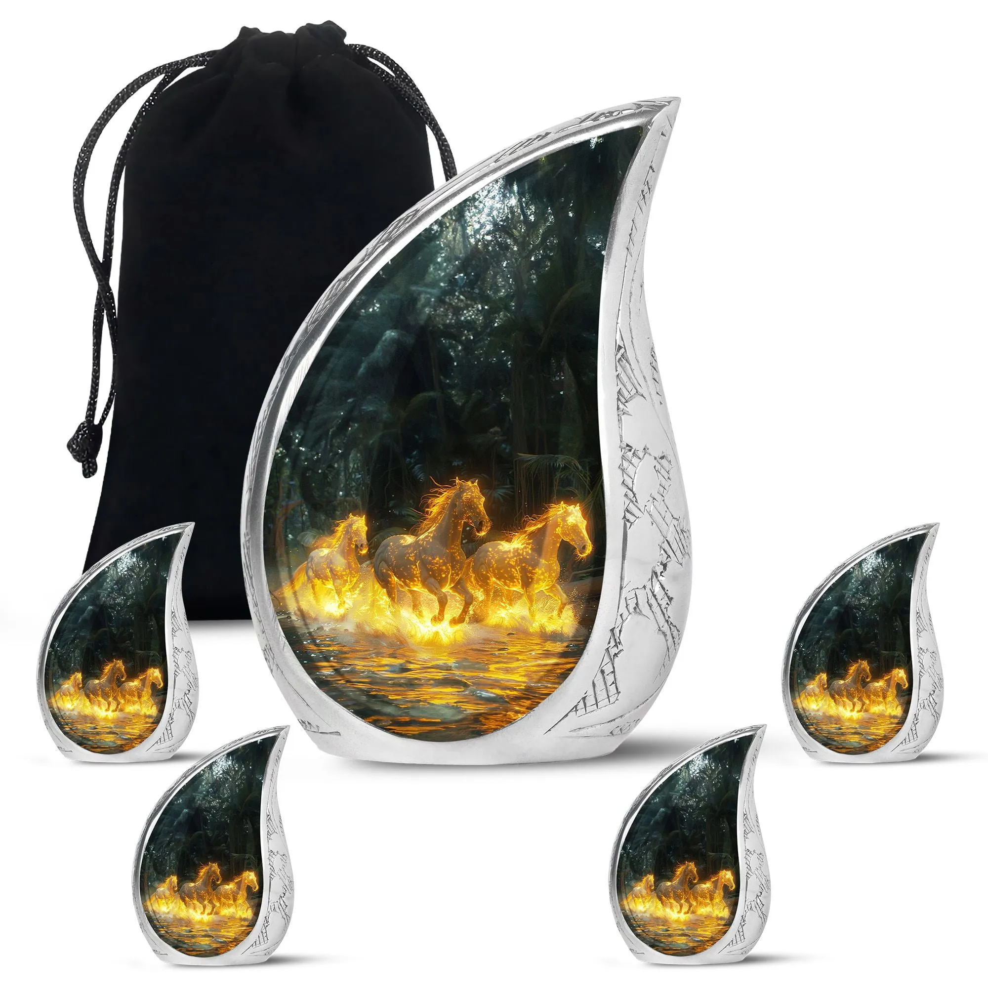 Fiery River Steeds - Horse Urn Memorial, Funeral Cremation Urn