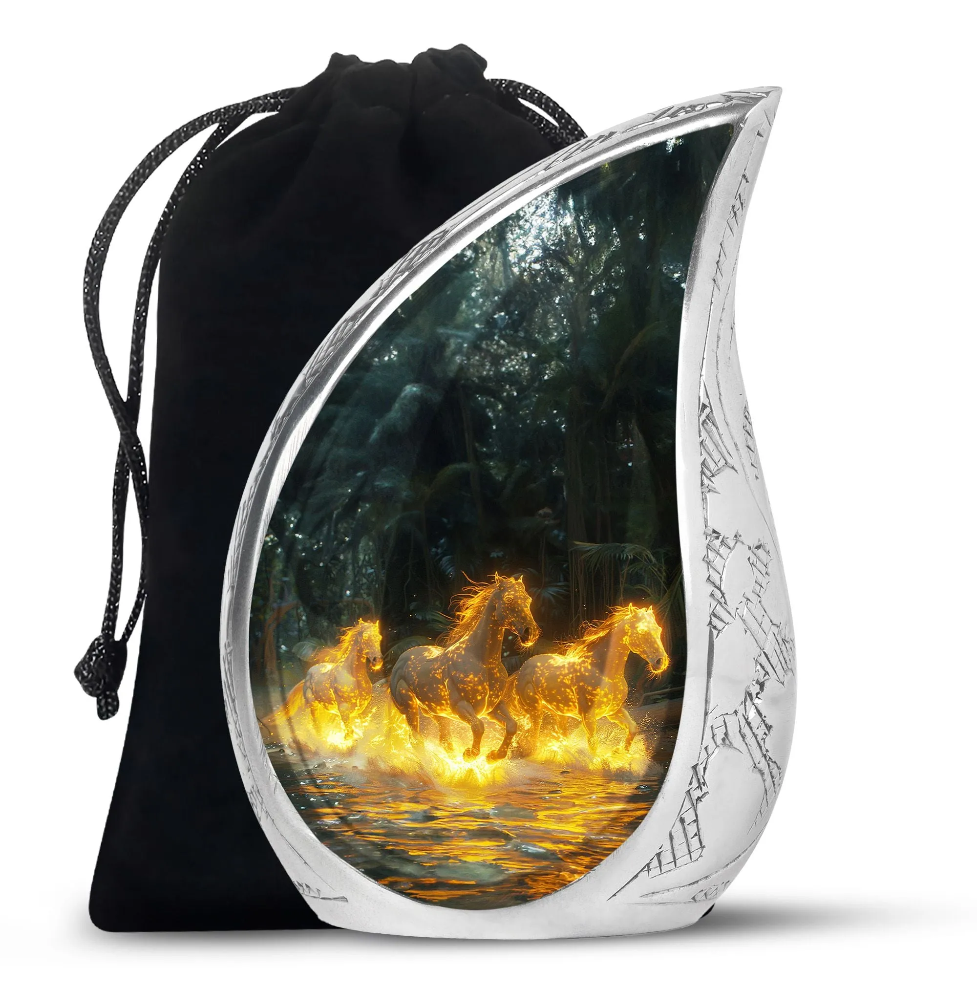 Fiery River Steeds - Horse Urn Memorial, Funeral Cremation Urn