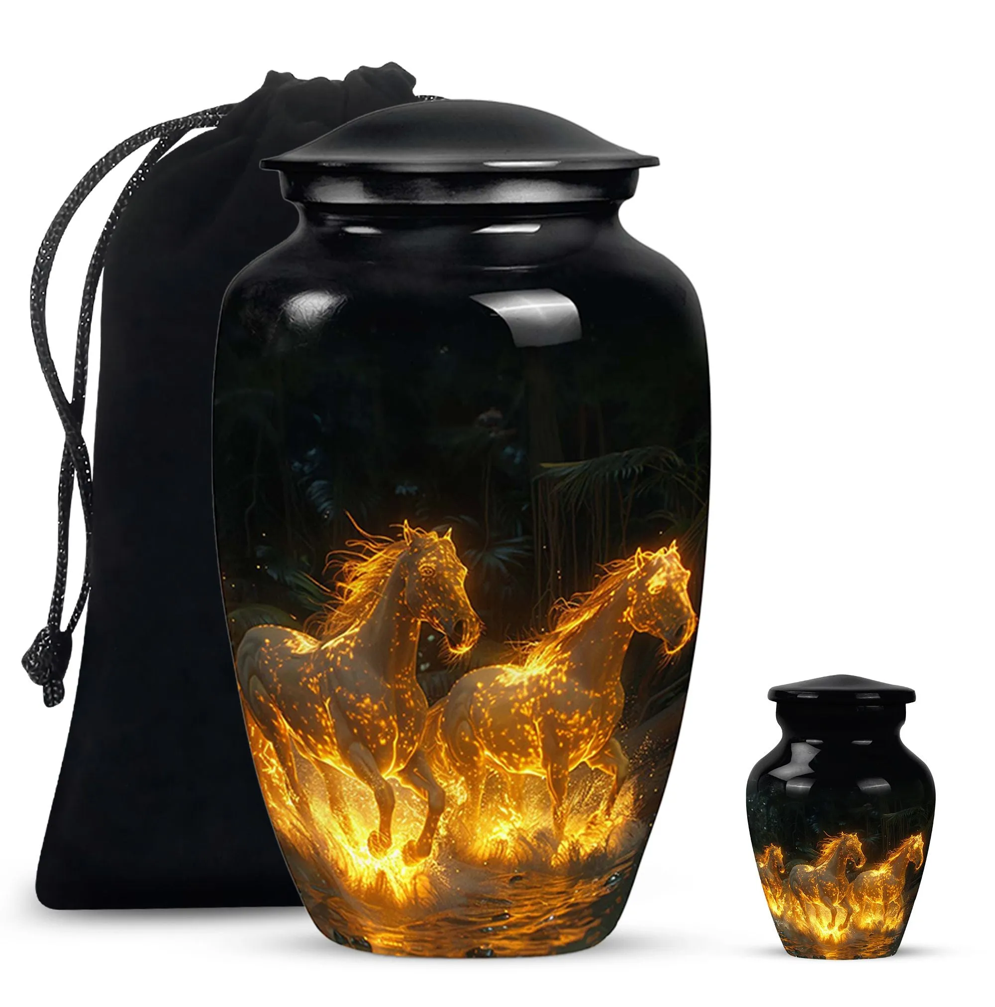 Fiery River Steeds - Horse Urn Memorial, Funeral Cremation Urn