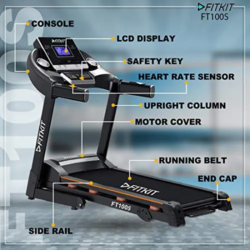 Fitkit FT100S (3.25HP Peak) Motorized Treadmill with Free Home Installation, 1 Year Warranty and Trainer Led Sessions by Cult.Sport