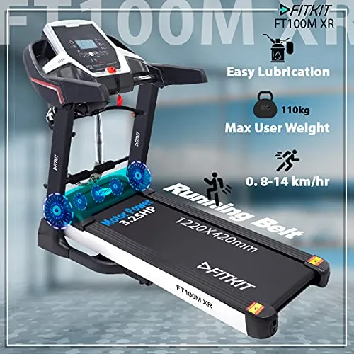Fitkit XR Series 3.25HP Peak DC-Motorized Treadmill with Free At Home Installation - Black
