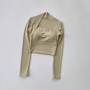 Fitness Chest Cushion Sports Top Padded Long Sleeve Shirts Waistband Gym Clothes