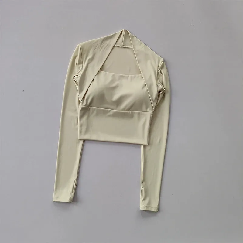 Fitness Chest Cushion Sports Top Padded Long Sleeve Shirts Waistband Gym Clothes