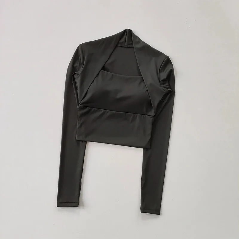 Fitness Chest Cushion Sports Top Padded Long Sleeve Shirts Waistband Gym Clothes