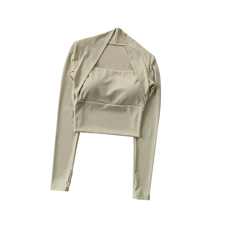 Fitness Chest Cushion Sports Top Padded Long Sleeve Shirts Waistband Gym Clothes